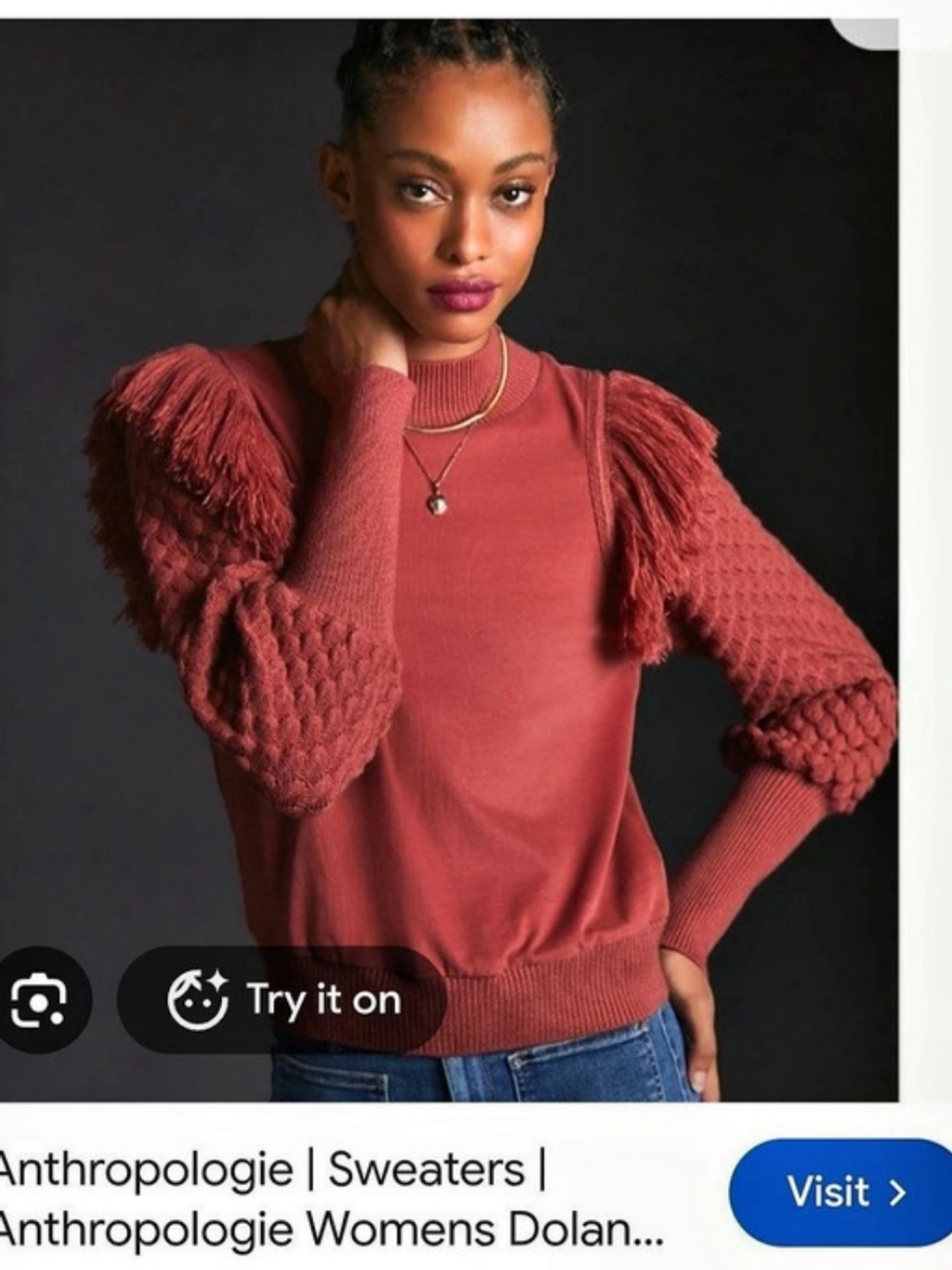 Anthropologie Dolan Fringe Textured Sweater Red/Rust Size M